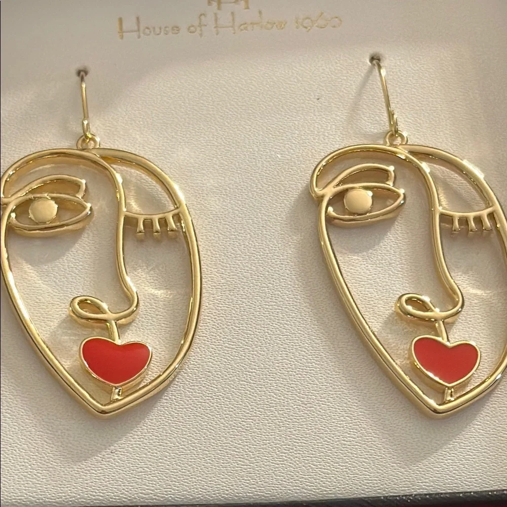 House of Harlow 1960 Gold Earrings with Red Accents - Picture 2 of 4
